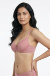 Zivame Lace Melange Padded Wired 3/4th Coverage Tshirt Bra - Pink — thumbnail 4