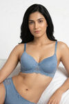 Zivame Lace Melange Padded Non Wired 3/4th Coverage Tshirt Bra - Blue — thumbnail 1