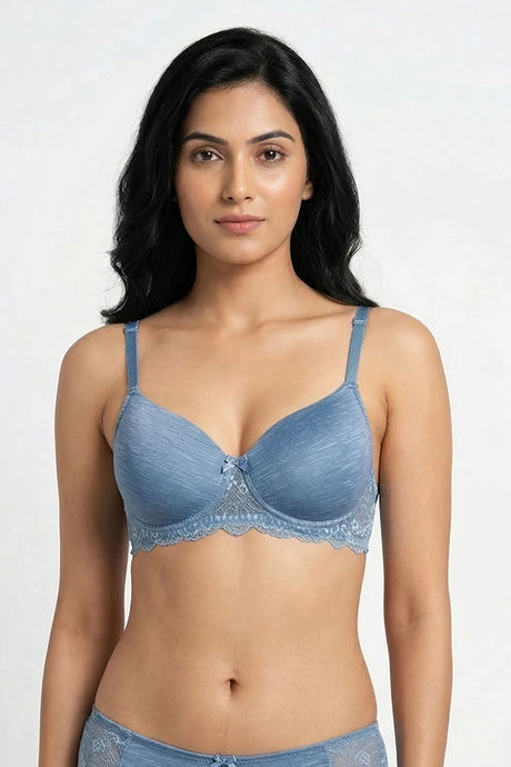 Zivame Lace Melange Padded Non Wired 3/4th Coverage Tshirt Bra - Blue — image 2