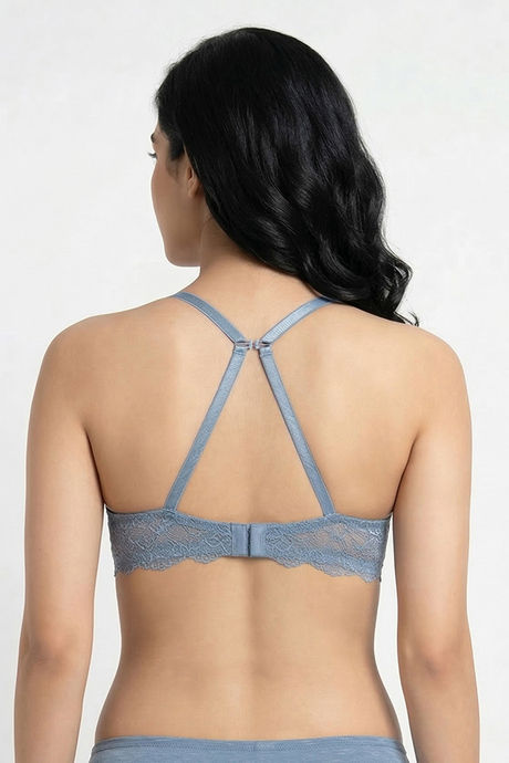 Zivame Lace Melange Padded Non Wired 3/4th Coverage Tshirt Bra - Blue — image 3
