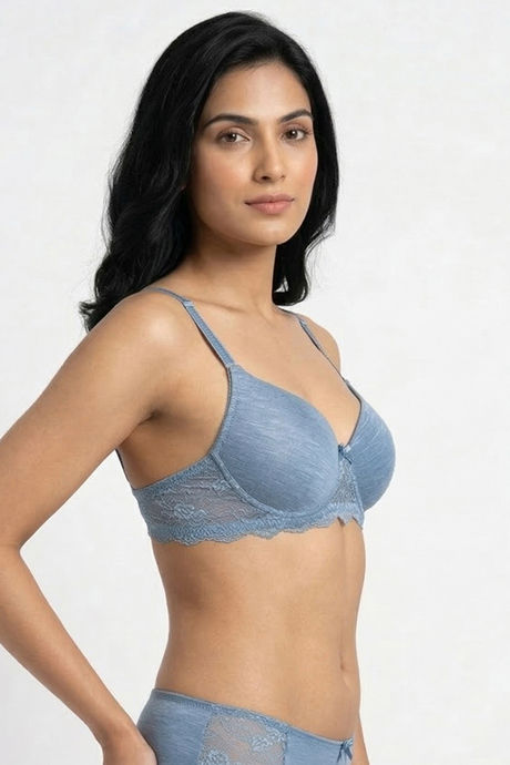 Zivame Lace Melange Padded Non Wired 3/4th Coverage Tshirt Bra - Blue — image 4