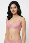 Zivame Lace Melange Padded Non Wired 3/4th Coverage Tshirt Bra - Pink — thumbnail 1
