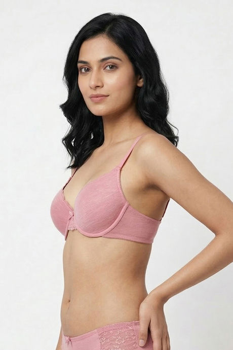 Zivame Lace Melange Padded Non Wired 3/4th Coverage Tshirt Bra - Pink — image 3