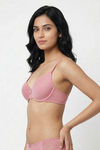 Zivame Lace Melange Padded Non Wired 3/4th Coverage Tshirt Bra - Pink — thumbnail 3