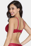 Zivame Forever Yours Padded Non Wired 3/4th Coverage Lace Bra - Cerise — thumbnail 2