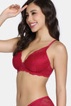 Zivame Forever Yours Padded Non Wired 3/4th Coverage Lace Bra - Cerise — thumbnail 3