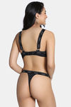 Zivame Cosmic Romance Single Layered Wired Low Demi Coverage Lace Bra with Thongs - Black — thumbnail 2
