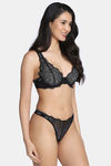 Zivame Cosmic Romance Single Layered Wired Low Demi Coverage Lace Bra with Thongs - Black — thumbnail 3