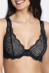 Zivame Cosmic Romance Single Layered Wired Low Demi Coverage Lace Bra with Thongs - Black — thumbnail 4