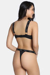 Zivame Cosmic Romance Single Layered Wired Low Demi Coverage Lace Bra with Thongs - Black — thumbnail 2