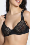 Zivame Cosmic Romance Single Layered Wired Low Demi Coverage Lace Bra with Thongs - Black — thumbnail 4