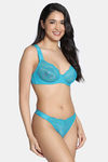 Zivame Cosmic Romance Single Layered Wired Low Demi Coverage Lace Bra with Thongs - Turqoise — thumbnail 3