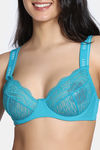 Zivame Cosmic Romance Single Layered Wired Low Demi Coverage Lace Bra with Thongs - Turqoise — thumbnail 4