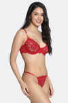Zivame Cosmic Romance Single Layered Wired Medium Coverage Lace Bra with Thongs - Red — thumbnail 3