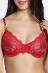 Zivame Cosmic Romance Single Layered Wired Medium Coverage Lace Bra with Thongs - Red — thumbnail 4