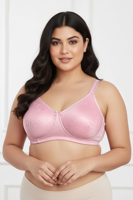 Zivame True Curv Jacquard Beautiful Basic Single Layered Non Wired Full Coverage Tshirt Bra - Pink — image 2