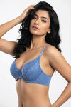 Zivame Bare Whispers Padded Plunged Wired Medium Coverage Lace Bra - Riviera — thumbnail 1