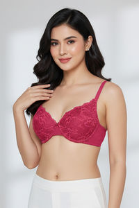 Zivame Bare Whispers Padded Plunged Wired Medium Coverage Lace Bra - Vivacious — thumbnail 1