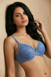 Zivame Bare Whispers Padded Wired Medium Coverage Plunge Neck Lace Bra - Riviera — thumbnail 1