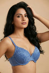 Zivame Bare Whispers Padded Wired Medium Coverage Plunge Neck Lace Bra - Riviera — thumbnail 2