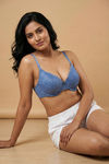 Zivame Bare Whispers Padded Wired Medium Coverage Plunge Neck Lace Bra - Riviera — thumbnail 4