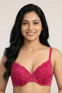 Zivame Bare Whispers Padded Wired Medium Coverage Plunge Neck Lace Bra - Vivacious — thumbnail 1