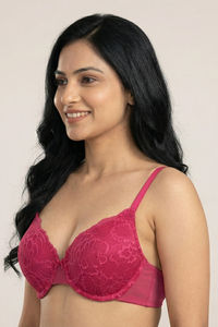 Zivame Bare Whispers Padded Wired Medium Coverage Plunge Neck Lace Bra - Vivacious — thumbnail 3