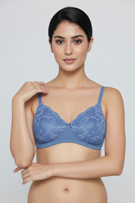 Zivame Bare Whispers Padded Non Wired Medium Coverage Lace Bra - Riviera — image 5