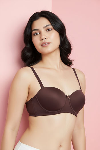 model image of Zivame Padded Regular Wired 3/4th Coverage Strapless Bra - Shaved Chocolate