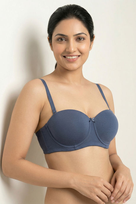 model image of Zivame Padded Regular Wired 3/4th Coverage Strapless Bra - Vintage Indigo