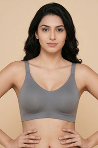 Zivame Padded Non Wired Full Coverage Bonded Tshirt Bra - Grey — thumbnail 1