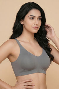 Zivame Padded Non Wired Full Coverage Bonded Tshirt Bra - Grey — thumbnail 3