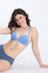 Zivame Padded Regular Wired Low Coverage Plunge Neck Tshirt Bra - Blue — thumbnail 4