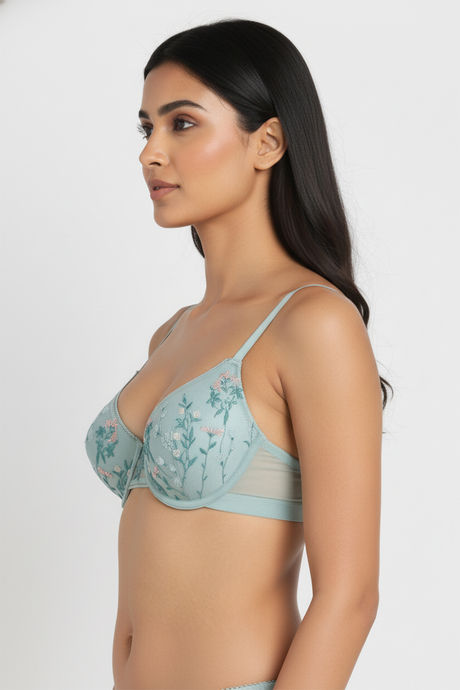 Zivame Wild Rose Padded Wired Medium Coverage Tshirt Bra - Green — image 3