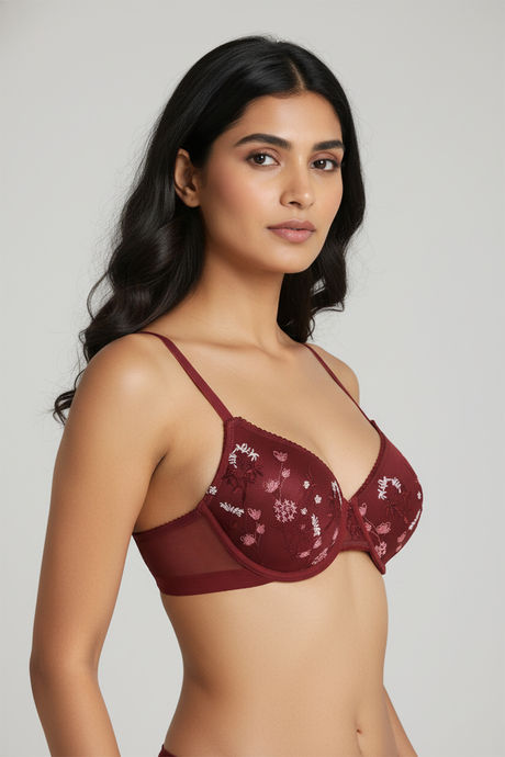 Zivame Wild Rose Padded Wired Medium Coverage Tshirt Bra - Maroon — image 3