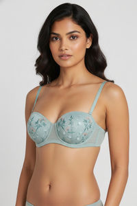 Zivame Wild Rose Padded Wired Medium Coverage Strapless Bra - Green — thumbnail 3