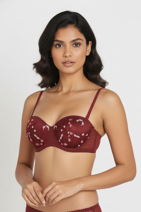 Zivame Wild Rose Padded Wired Medium Coverage Strapless Bra - Maroon — image 2