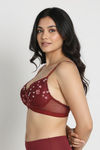 Zivame Wild Rose Padded Non Wired Medium Coverage Tshirt Bra - Maroon — thumbnail 3