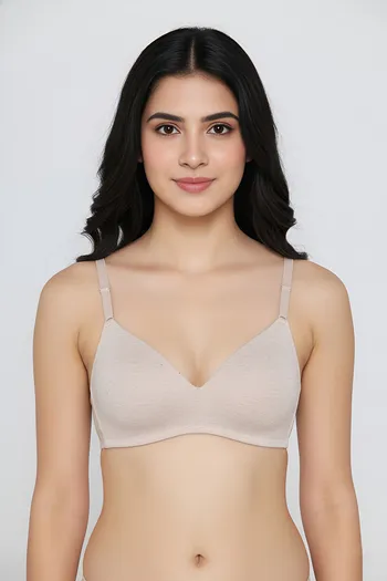 Zivame Bare Melange Padded Non Wired 3/4th Coverage Tshirt Bra - Ash Melange