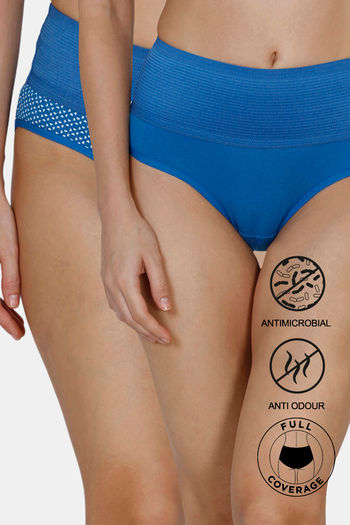 Zivame Pack of 2 Tummy Tucker Hipster High Rise Anti Microbial Panty Blue Classic Blue