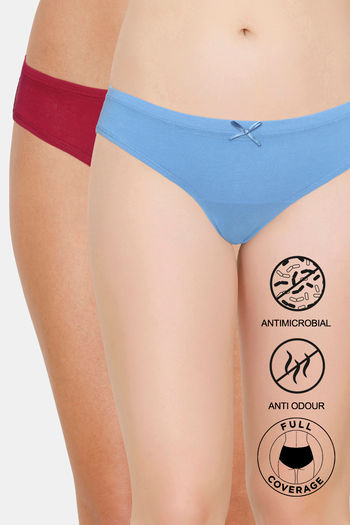 Zivame Pack of 2 Bikini Low Rise Anti Microbial Panty Red Blue