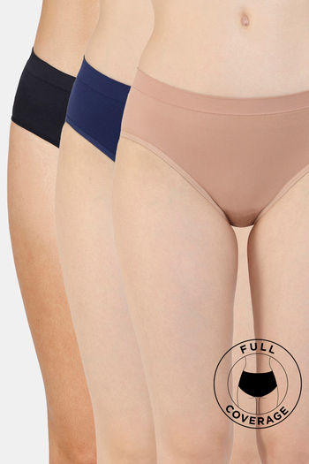 model image of Zivame Medium Rise Full Coverage No Visible Panty Line Hipster (Pack of 3) - Multicolor