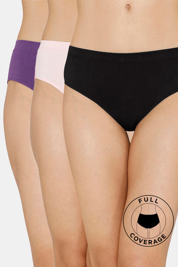 Zivame Pack of 3 Super Soft Hipster Mid Rise Panty Black Rose Palace