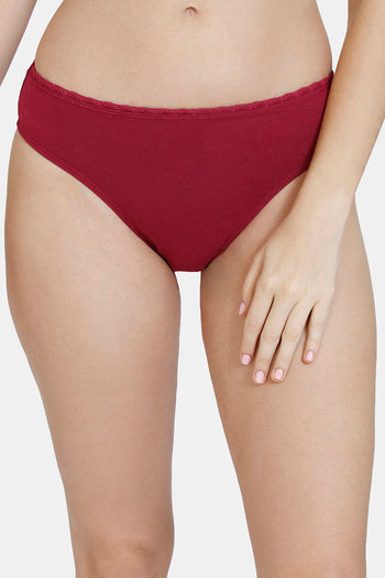 model image of Zivame Low Rise Zero Coverage Thong - Beet Red