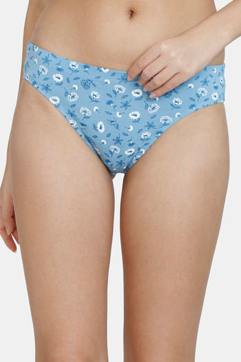 model image of Zivame Mid Rise Cotton Cheeky Panty - Floral Print Dusk Blue