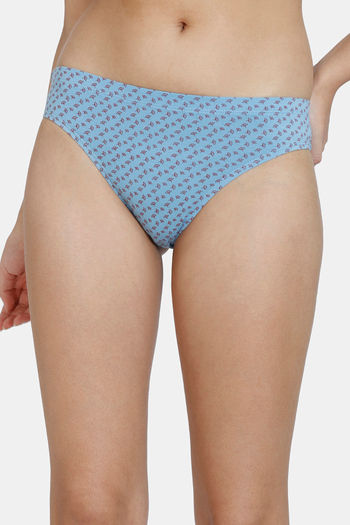 model image of Zivame Mid Rise Cotton Cheeky Panty - Wind Flower Print Dusk Blue