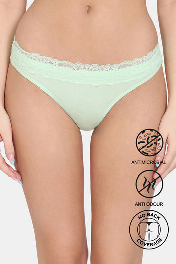 model image of Zivame Anti-Microbial Low Rise Zero Coverage Thong - Pastel Green