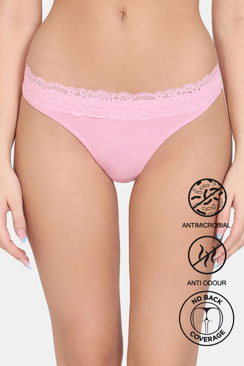 model image of Zivame Anti-Microbial Low Rise Zero Coverage Thong - Prism Pink