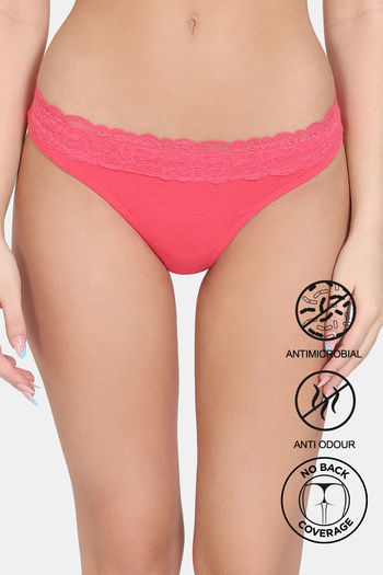 model image of Zivame Anti-Microbial Low Rise Zero Coverage Thong - Rouge Red