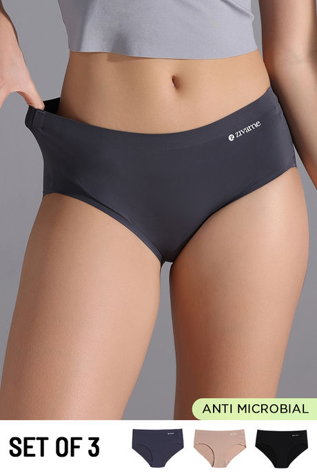 model image of Zivame Medium Rise Full Coverage No Visible Panty Line Hipster (Pack of 3) - Multicolor
